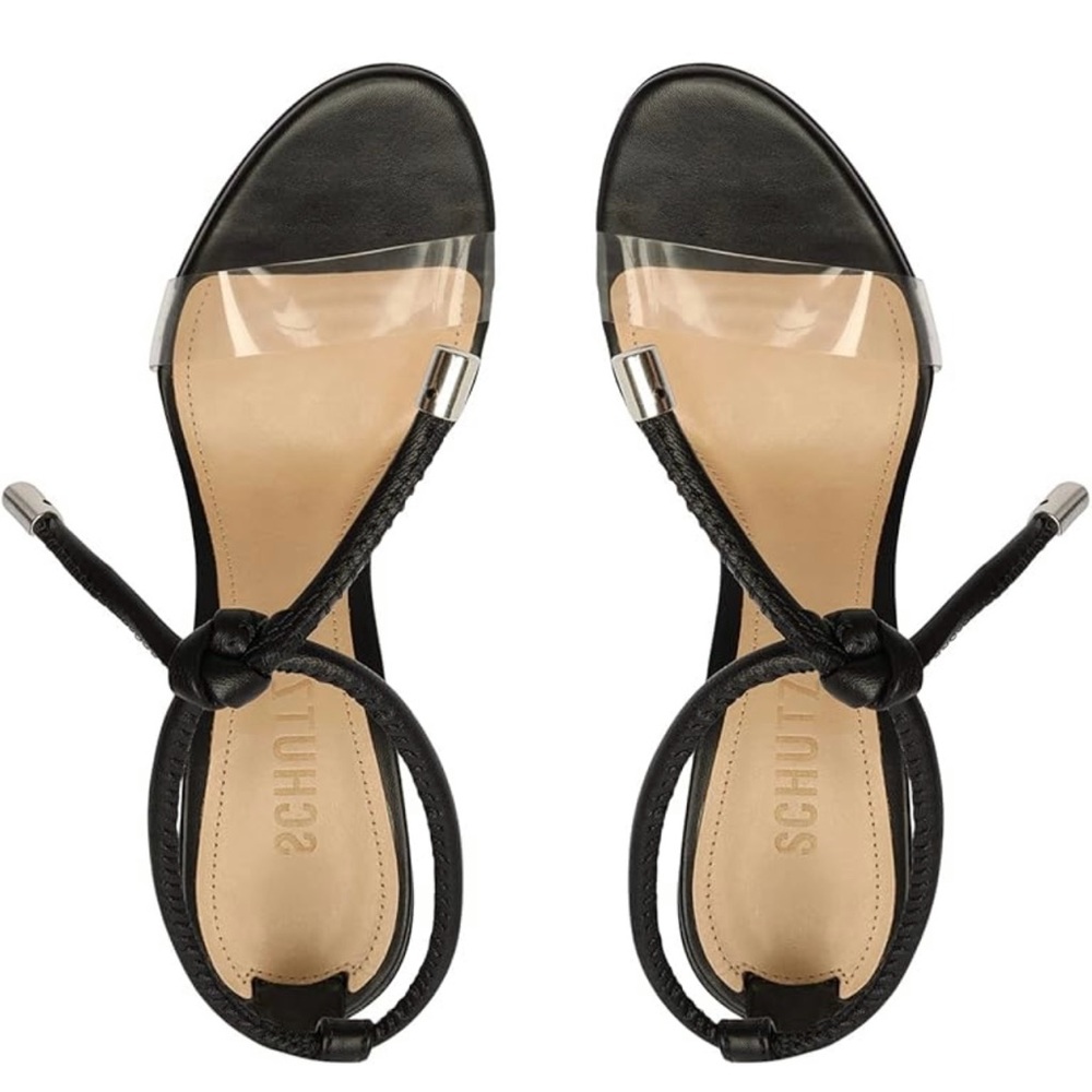 SCHUTZ Jessie Vinyl & Nappa Leather Sandals Black and Clear Size 8.5